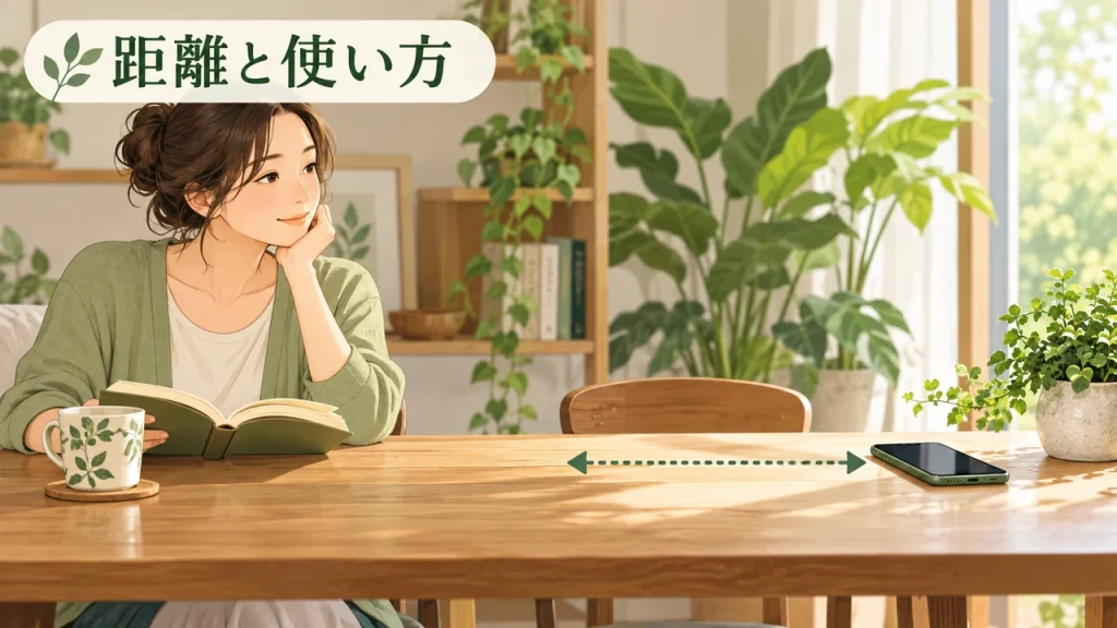 スマートフォンの電磁波と健康｜IARCの分類と日常の対策のテーマを短いラベルで説明するAI生成イラスト