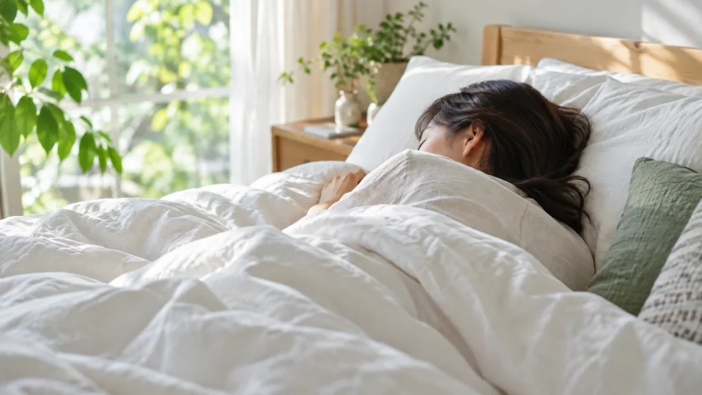 アーシング実践後の睡眠について｜研究会員から寄せられた体験をテーマにしたAI生成のイメージ写真
