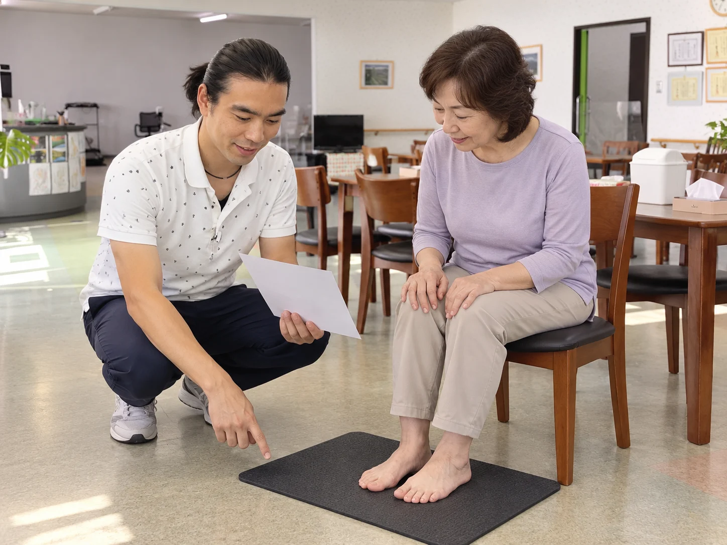 施設で取り入れ方を教わる場面のサンプルイメージ
